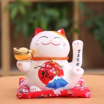 Mèo Thần Tài Vẫy Tay, Mèo May Mắn Maneki Neko Cung Hỷ Phát Tài 16cm Kèm Đệm Và Hộp Đẹp