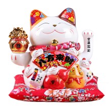 Mèo Thần Tài Vẫy Tay, Mèo May Mắn Maneki Neko Làm Ăn Tấn Tới 20cm Kèm Sạc, Đệm Và Hộp Đẹp