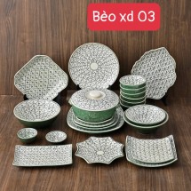 Bộ Đồ Ăn Cao Cấp Bát Tràng Men Ngọc Lục Bảo Vẽ Tay Hoa Bèo 23 Sản Phẩm