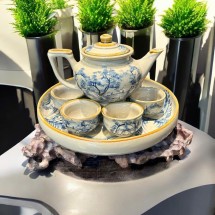 Bộ ấm trà quý tộc liền khay hoạ tiết sơn thuỷ hữu tình
