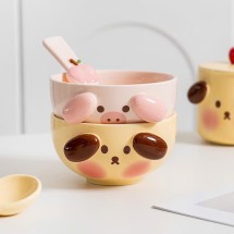 Set bát heo hồng cún vàng kèm thìa hộp quà 12.3cm x 7.6cm dung tích 500ml