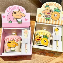 Cốc cún Labradro có nắp silicon thìa sứ và hộp quà tặng