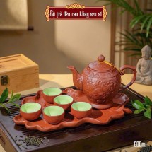 Ấm chén tử sa đèn cao màu  đỏ, đen Bát Tràng