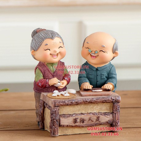 Bộ tượng ông bà anh mẫu mới nhất - Tượng trang trí nhà cửa ông bà làm bánh bao 14x12cm