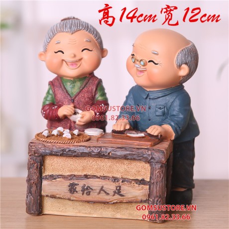 Bộ tượng ông bà anh mẫu mới nhất - Tượng trang trí nhà cửa ông bà làm bánh bao 14x12cm