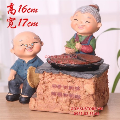 Bộ tượng ông bà anh mẫu mới nhất - Tượng trang trí nhà cửa ông bà làm bếp 16x17cm