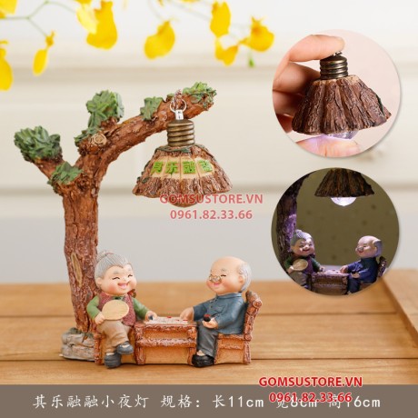 Bộ tượng ông bà anh mẫu mới nhất - Tượng trang trí nhà cửa ông bà đèn đánh cờ 16x11cm