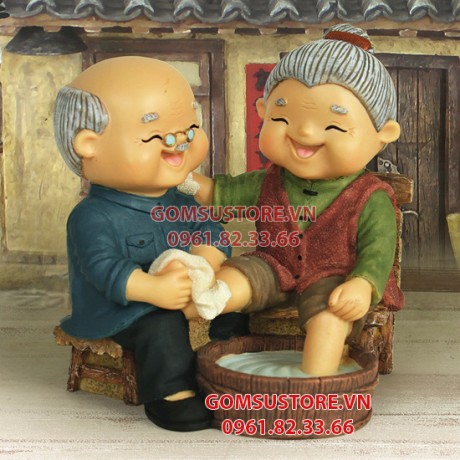 Bộ Tượng Ông Bà Anh Mẫu Mới Nhất - Tượng Trang Trí Nhà Cửa Ông Bà Rửa Chân 16x17cm