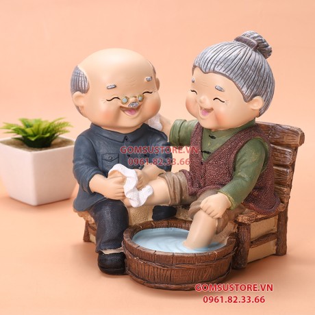 Bộ Tượng Ông Bà Anh Mẫu Mới Nhất - Tượng Trang Trí Nhà Cửa Ông Bà Rửa Chân 16x17cm