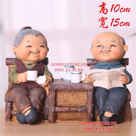 Bộ Tượng Ông Bà Anh Mẫu Mới Nhất - Tượng Trang Trí Nhà Cửa Ông Bà Uống Trà 10x15cm