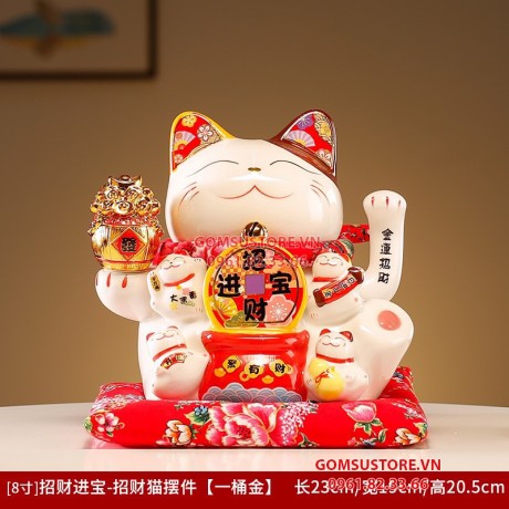 Mèo Thần Tài  May Mắn Maneki Neko Chiêu Tài Tiến Bảo 20cm Kèm Đệm Và Hộp Đẹp