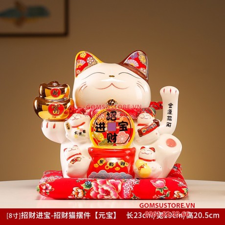 Mèo Thần Tài  May Mắn Maneki Neko Chiêu Tài Tiến Bảo 20cm Kèm Đệm Và Hộp Đẹp