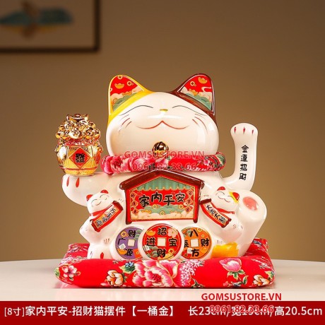 Mèo Thần Tài  May Mắn Maneki Neko Gia Đạo Bình An 20cm Kèm Đệm Và Hộp Đẹp