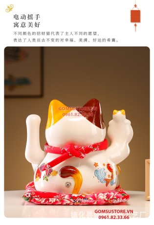 Mèo Thần Tài  May Mắn Maneki Neko Gia Đạo Bình An 20cm Kèm Đệm Và Hộp Đẹp