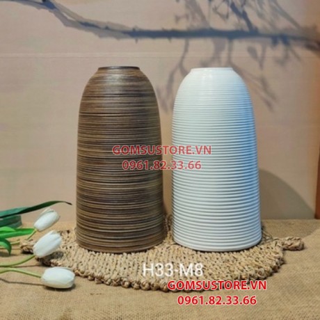 Bình hoa, lọ cắm hoa gốm sứ Bát Tràng dáng chuông thon cao 33cm