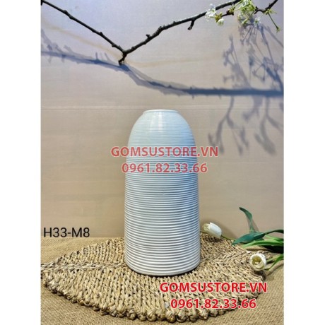 Bình hoa, lọ cắm hoa gốm sứ Bát Tràng dáng chuông thon cao 33cm