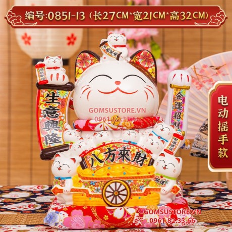 Mèo thần tài, mèo may mắn neko maneki Đế vương Vàng Đỏ 13 inches 32cm vẫy tay