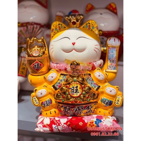 Mèo thần tài, mèo may mắn neko maneki Đế vương Vàng Đỏ 13 inches 32cm vẫy tay