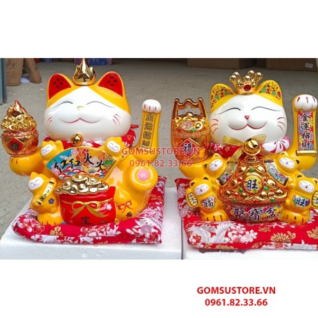 Mèo thần tài, mèo may mắn neko maneki Đế vương Vàng Đỏ 13 inches 32cm vẫy tay