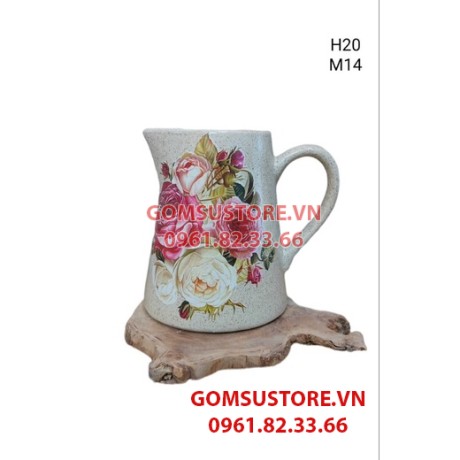 Bình sữa, ca sữa cắm hoa, lọ hoa sứ Bát Tràng 20x14cm và 16cm