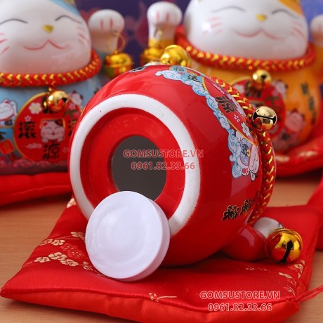 Hũ tiết kiệm Mèo thần tài, mèo may mắn Neko maneki bằng sứ kèm đệm và hộp đẹp 6 tấc 14cm