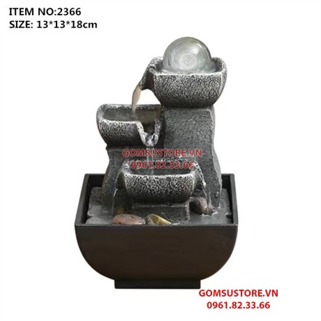 Thác nước phong thủy 3 tầng kèm bi và bơm có đèn led 18x13x13cm mã 2366