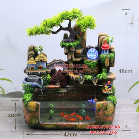 Thác nước phong thủy 2018 cỡ to Tiểu cảnh non bộ-Thác phong thủy để bàn 48x28x42cm