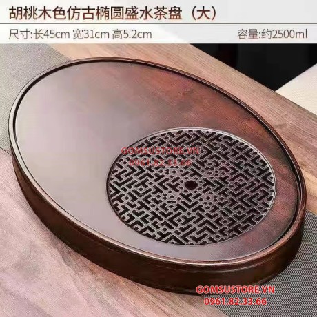 Khay trà tre oval khắc cnc kích thước 45x31x5 cm